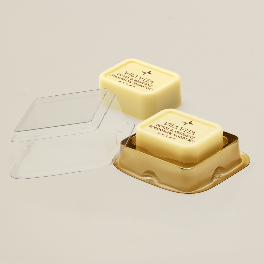 Bedruckte Praline 15 g in Goldblister Box